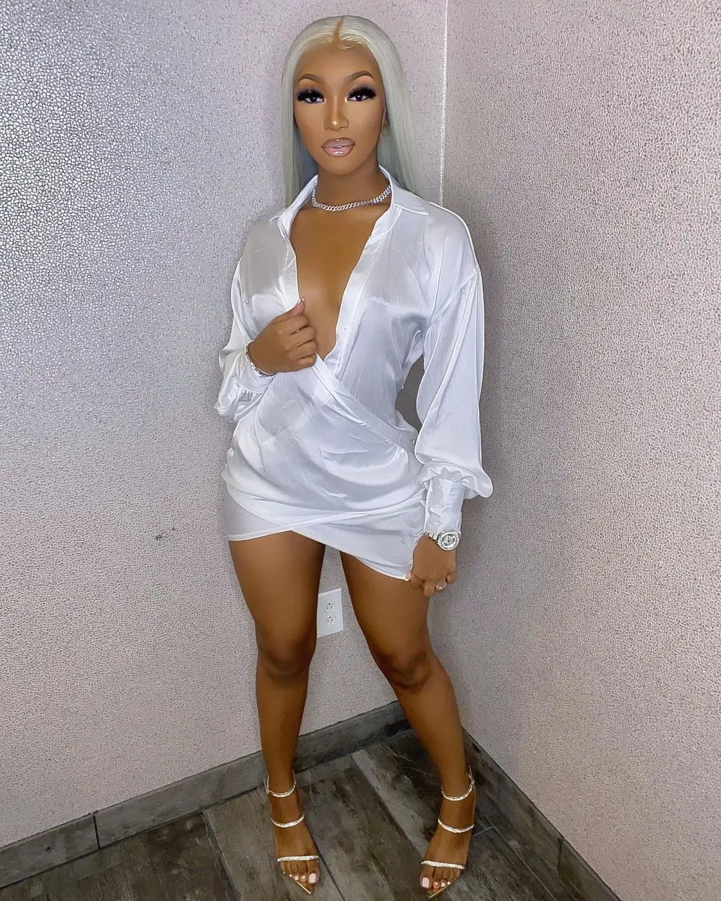 Solid Women Long Sleeve Deep V-neck Midi Mini Dress Sexy Blouses Style Ruched Above knee Dresses Outfits