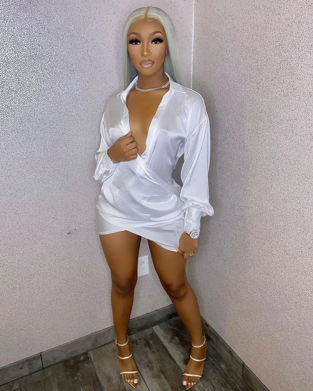 Solid Women Long Sleeve Deep V-neck Midi Mini Dress Sexy Blouses Style Ruched Above knee Dresses Outfits