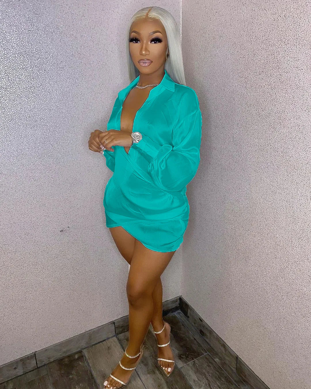 Solid Women Long Sleeve Deep V-neck Midi Mini Dress Sexy Blouses Style Ruched Above knee Dresses Outfits