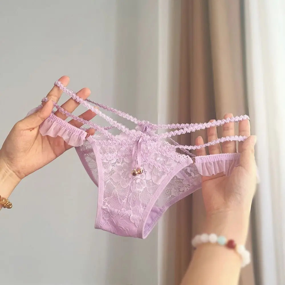 Quick Drye with Bell Ice Silk Panties Thong Cotton Crotch Lace Bow Briefs Low Waist Underwear Women's Summer Panties Lady
