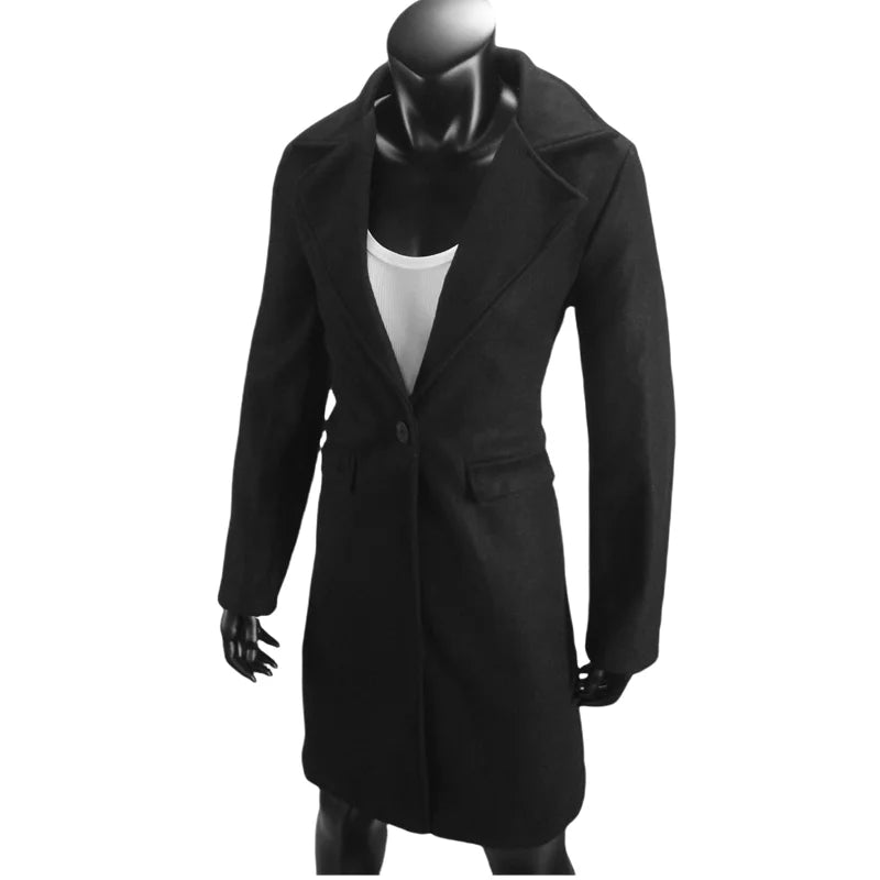 Woolen Ladies Jackets Lapel Trench Coat Autumn One Button Street Coats Fashion Women's Clothing