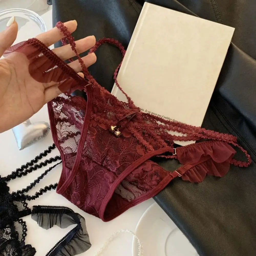 Quick Drye with Bell Ice Silk Panties Thong Cotton Crotch Lace Bow Briefs Low Waist Underwear Women's Summer Panties Lady