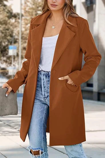 Woolen Ladies Jackets Lapel Trench Coat Autumn One Button Street Coats Fashion Women's Clothing