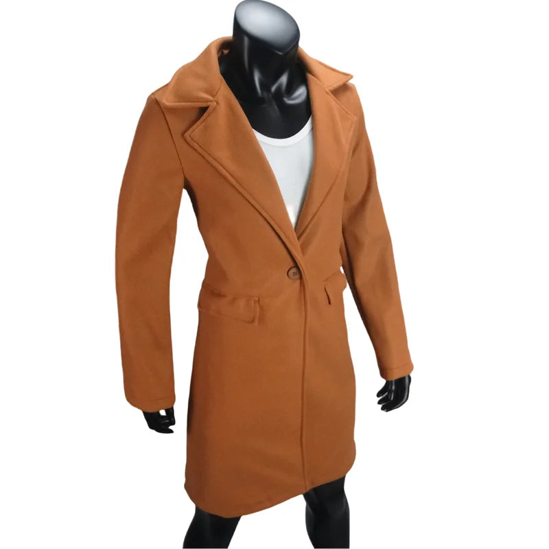 Woolen Ladies Jackets Lapel Trench Coat Autumn One Button Street Coats Fashion Women's Clothing