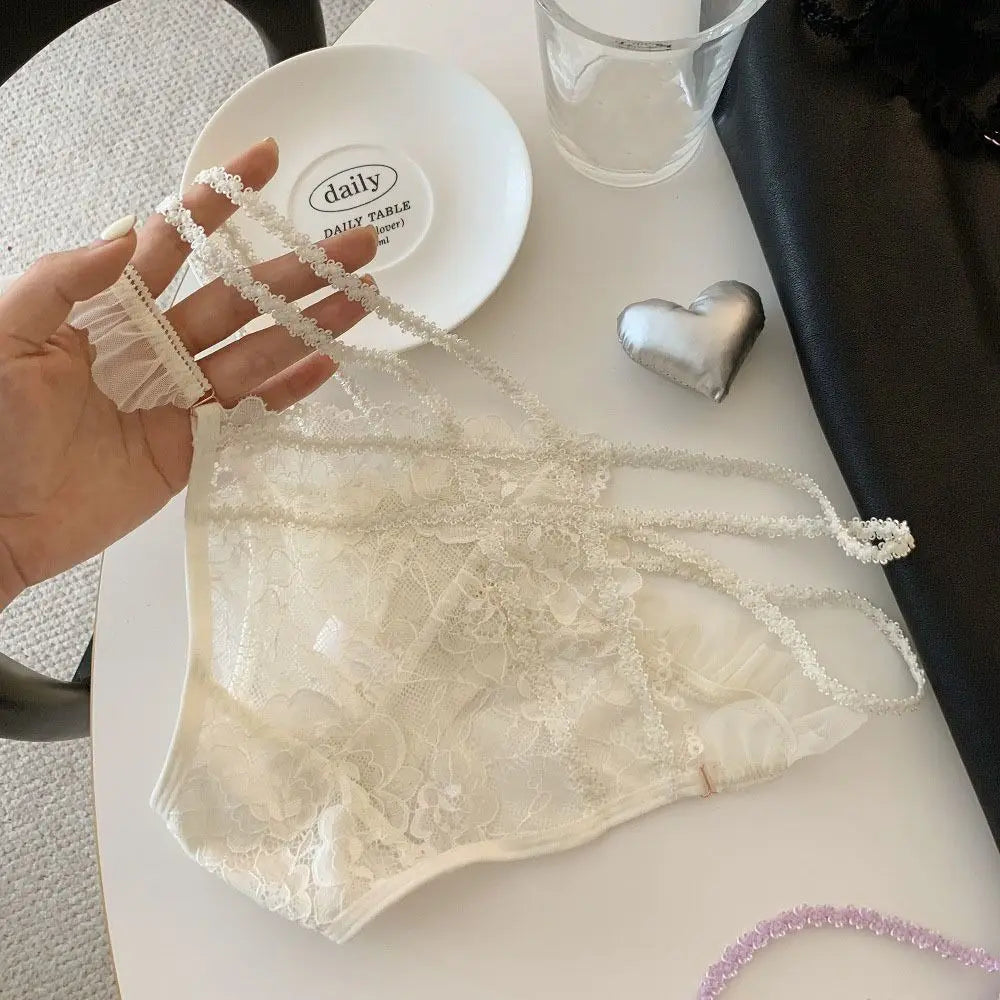 Quick Drye with Bell Ice Silk Panties Thong Cotton Crotch Lace Bow Briefs Low Waist Underwear Women's Summer Panties Lady