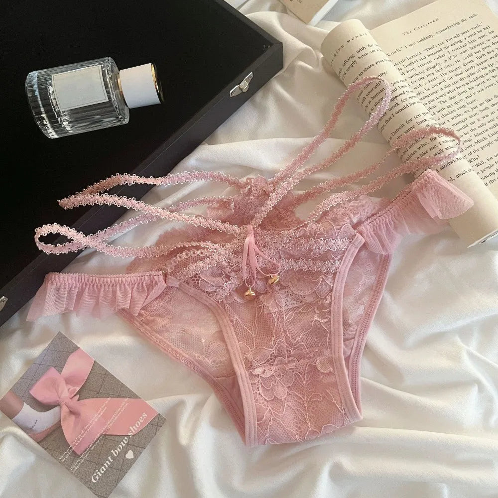 Quick Drye with Bell Ice Silk Panties Thong Cotton Crotch Lace Bow Briefs Low Waist Underwear Women's Summer Panties Lady