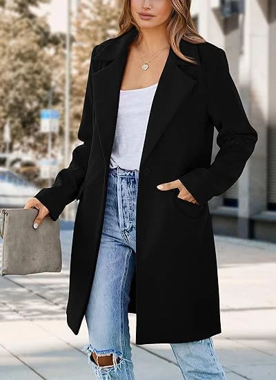 Woolen Ladies Jackets Lapel Trench Coat Autumn One Button Street Coats Fashion Women's Clothing