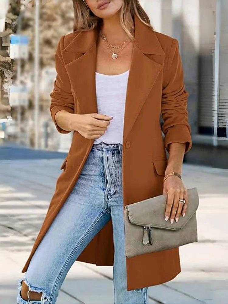 Woolen Ladies Jackets Lapel Trench Coat Autumn One Button Street Coats Fashion Women's Clothing