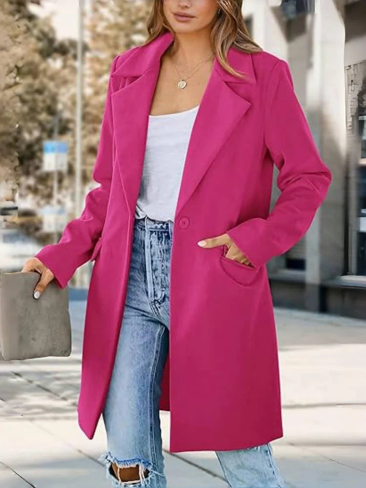 Woolen Ladies Jackets Lapel Trench Coat Autumn One Button Street Coats Fashion Women's Clothing