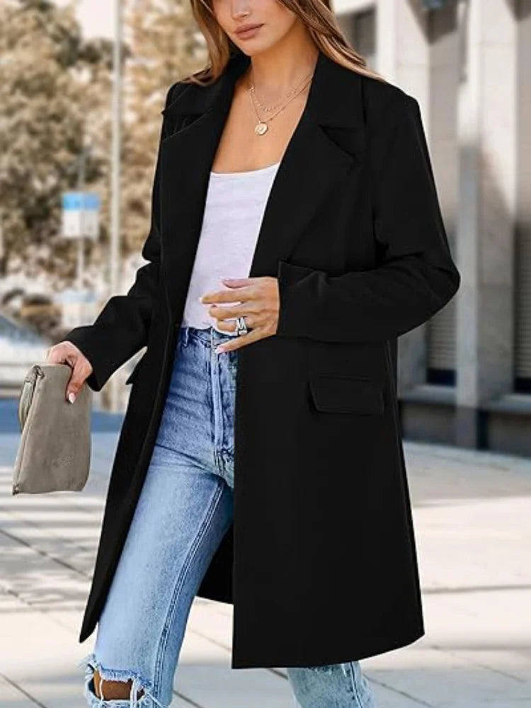 Woolen Ladies Jackets Lapel Trench Coat Autumn One Button Street Coats Fashion Women's Clothing