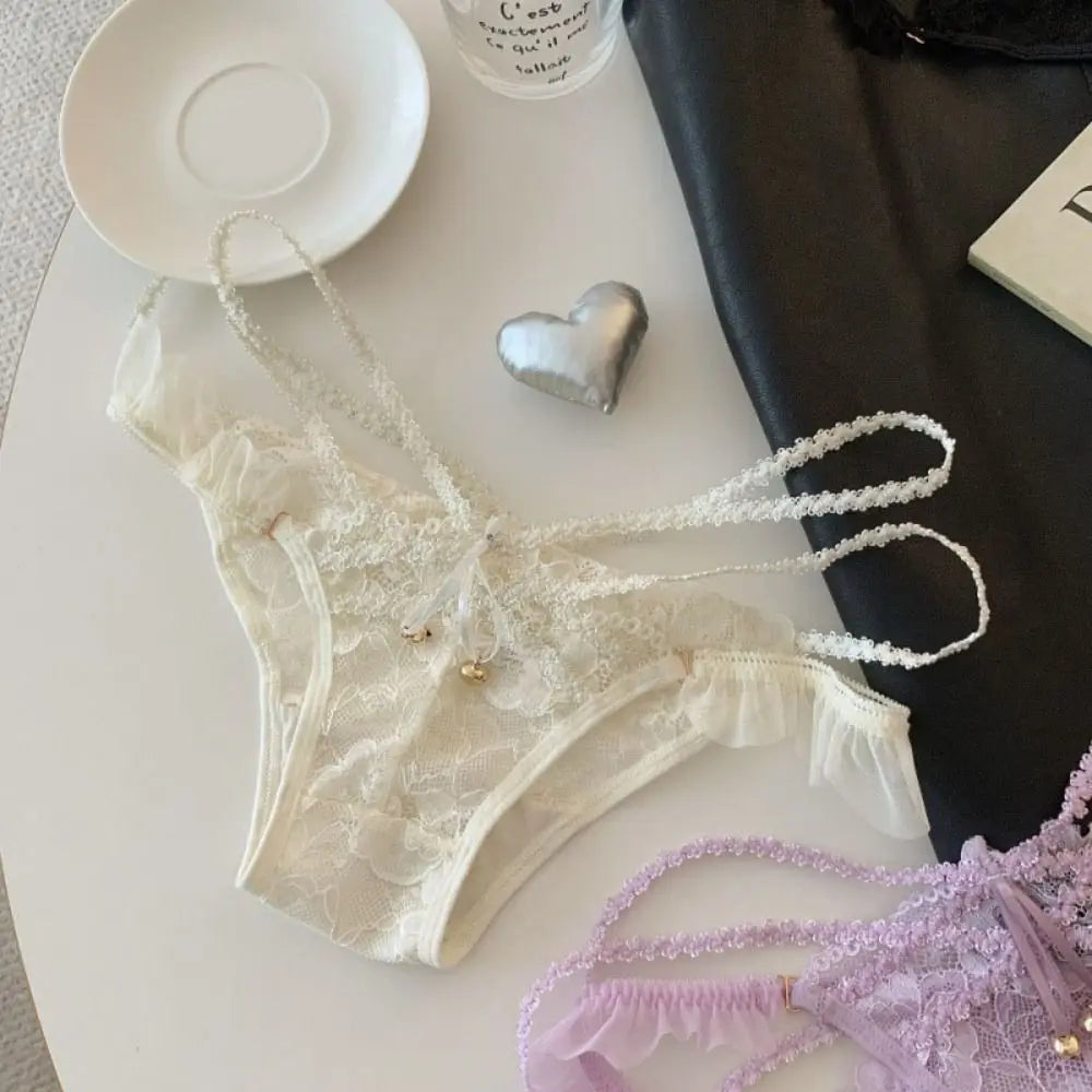 Quick Drye with Bell Ice Silk Panties Thong Cotton Crotch Lace Bow Briefs Low Waist Underwear Women's Summer Panties Lady