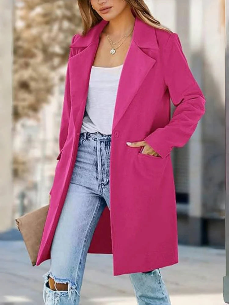 Woolen Ladies Jackets Lapel Trench Coat Autumn One Button Street Coats Fashion Women's Clothing