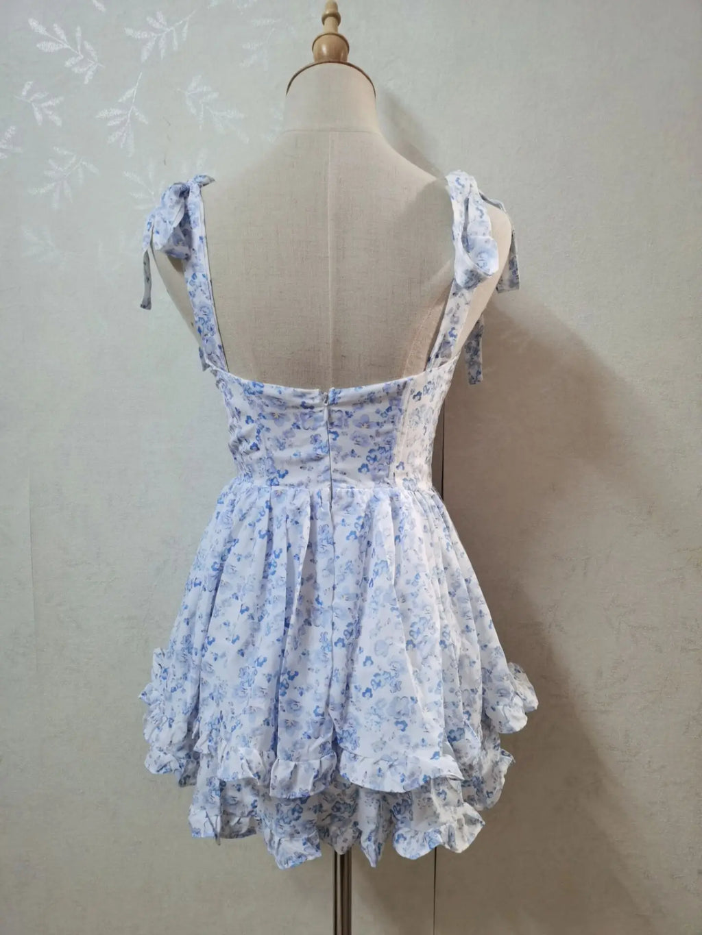 2022 Women Retro Slit V neck Corset Tie Bow Strap Dress Floral Print Chiffon Wood ears Ruffle Hem Cake Mini Party Dresses Robe