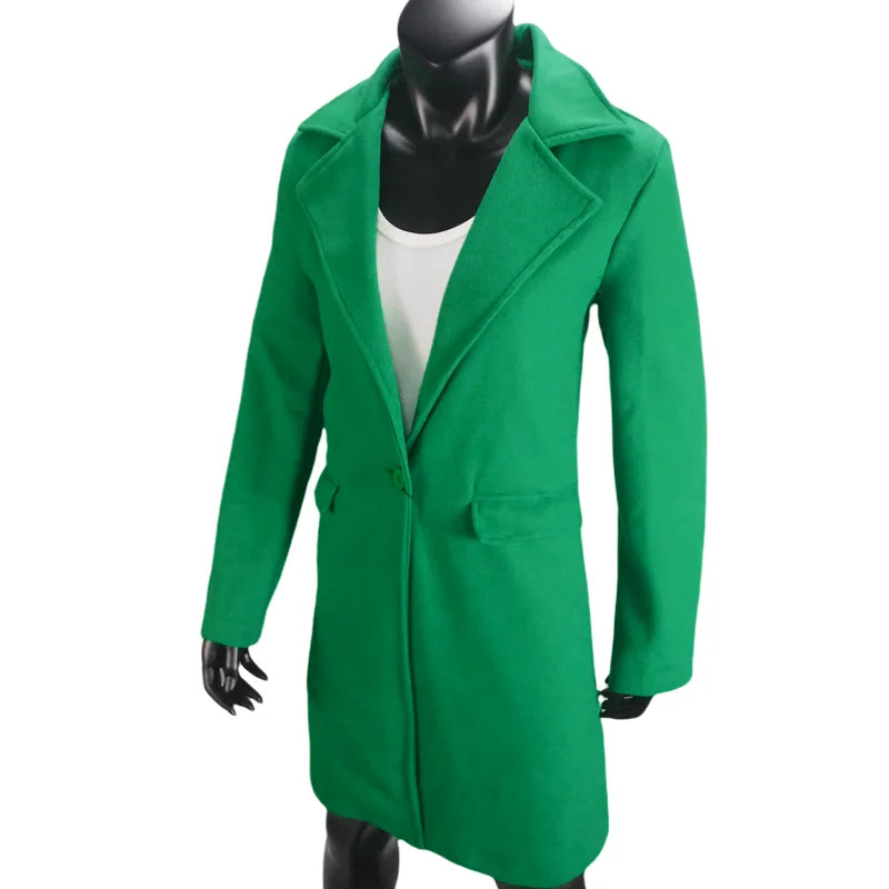 Woolen Ladies Jackets Lapel Trench Coat Autumn One Button Street Coats Fashion Women's Clothing