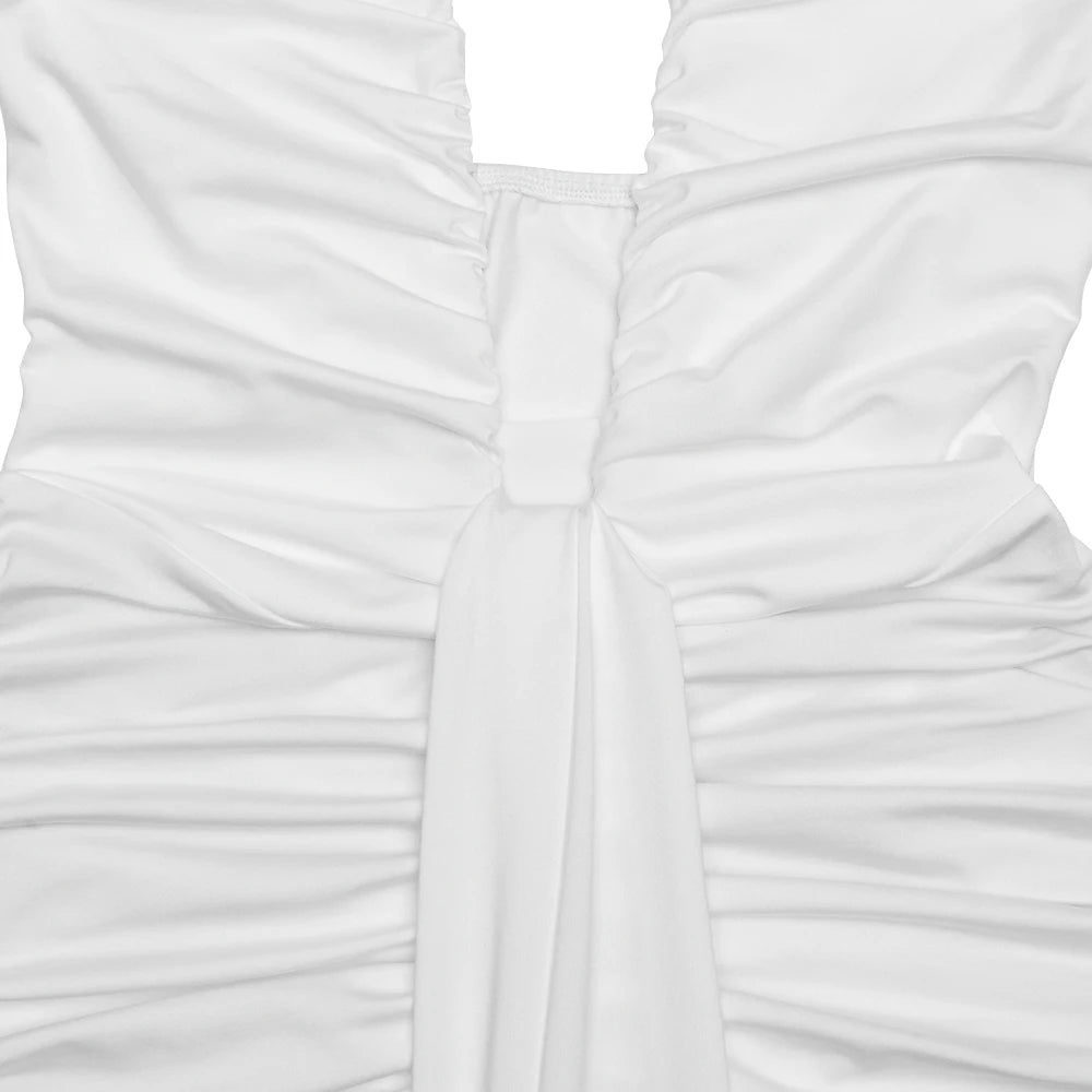 Fantoye Sexy Deep V-neck Pleated Ribbon Women Mermaid Dress White Backless Evening Dress Summer Slim Elegant Party Club Outfits