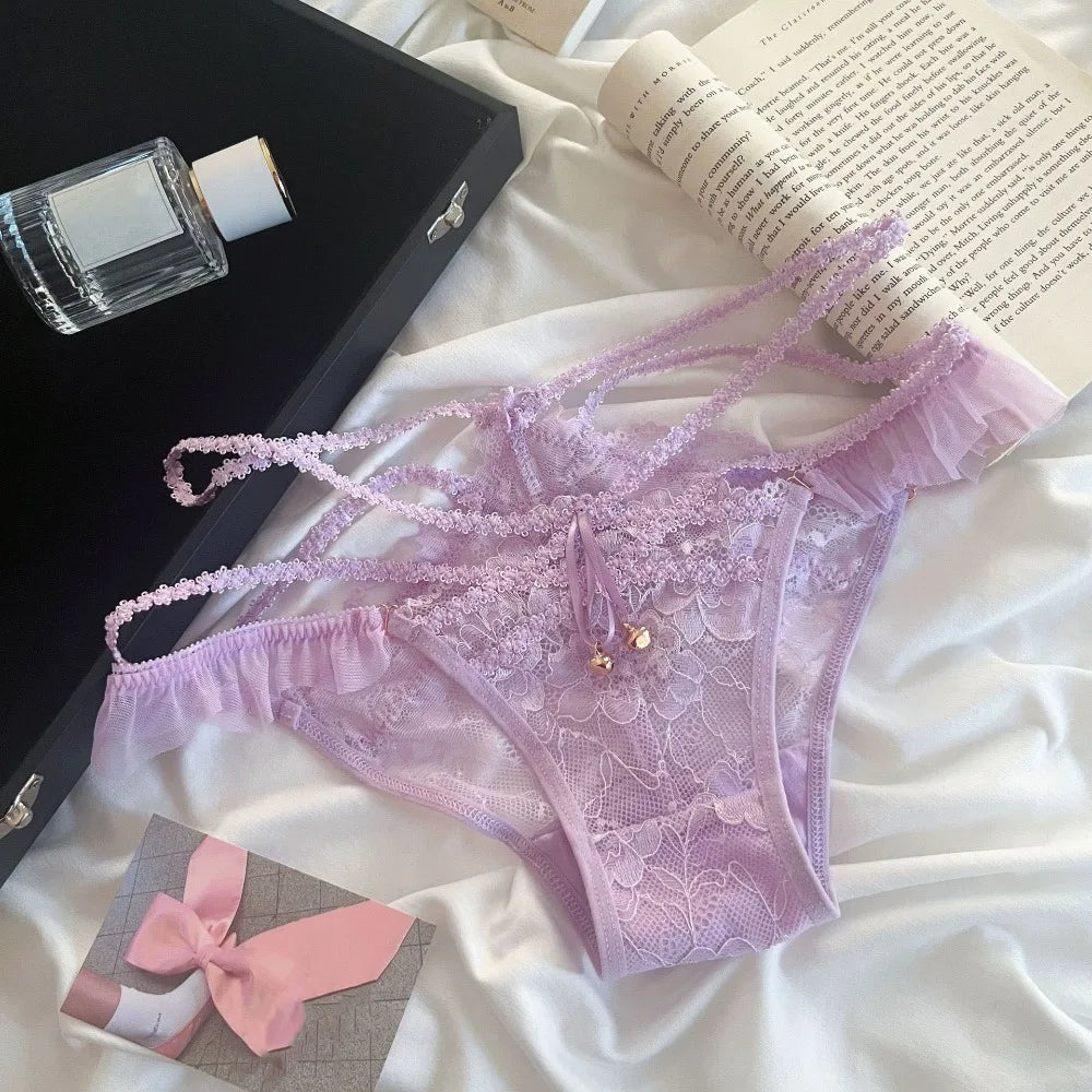 Quick Drye with Bell Ice Silk Panties Thong Cotton Crotch Lace Bow Briefs Low Waist Underwear Women's Summer Panties Lady