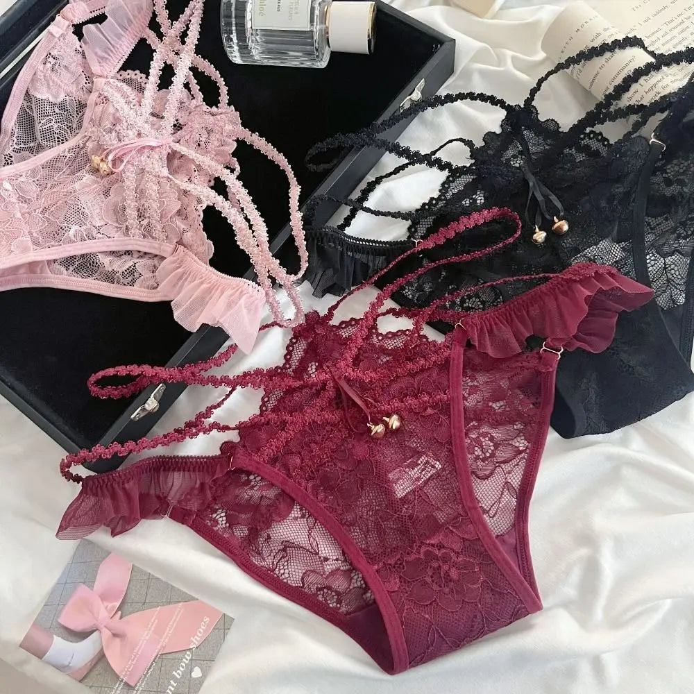 Quick Drye with Bell Ice Silk Panties Thong Cotton Crotch Lace Bow Briefs Low Waist Underwear Women's Summer Panties Lady