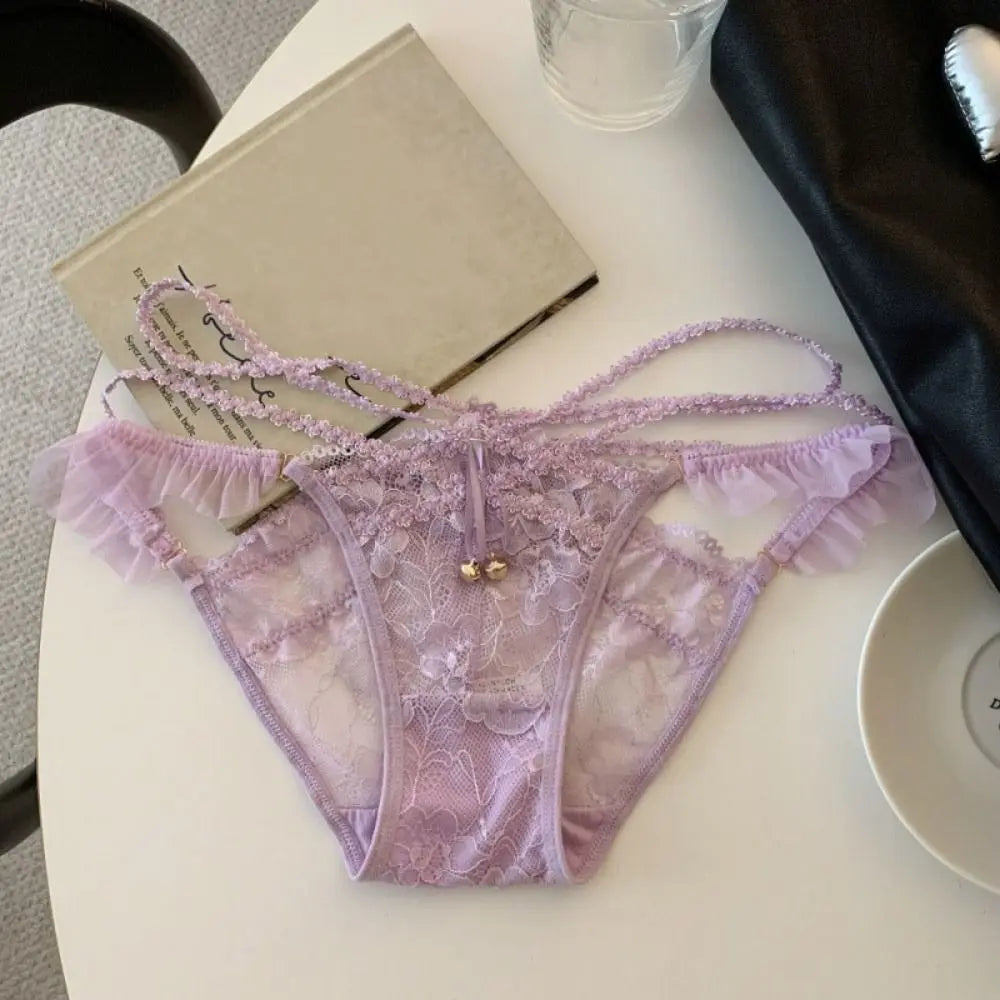 Quick Drye with Bell Ice Silk Panties Thong Cotton Crotch Lace Bow Briefs Low Waist Underwear Women's Summer Panties Lady