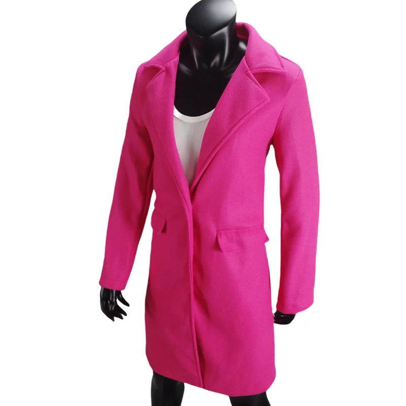 Woolen Ladies Jackets Lapel Trench Coat Autumn One Button Street Coats Fashion Women's Clothing