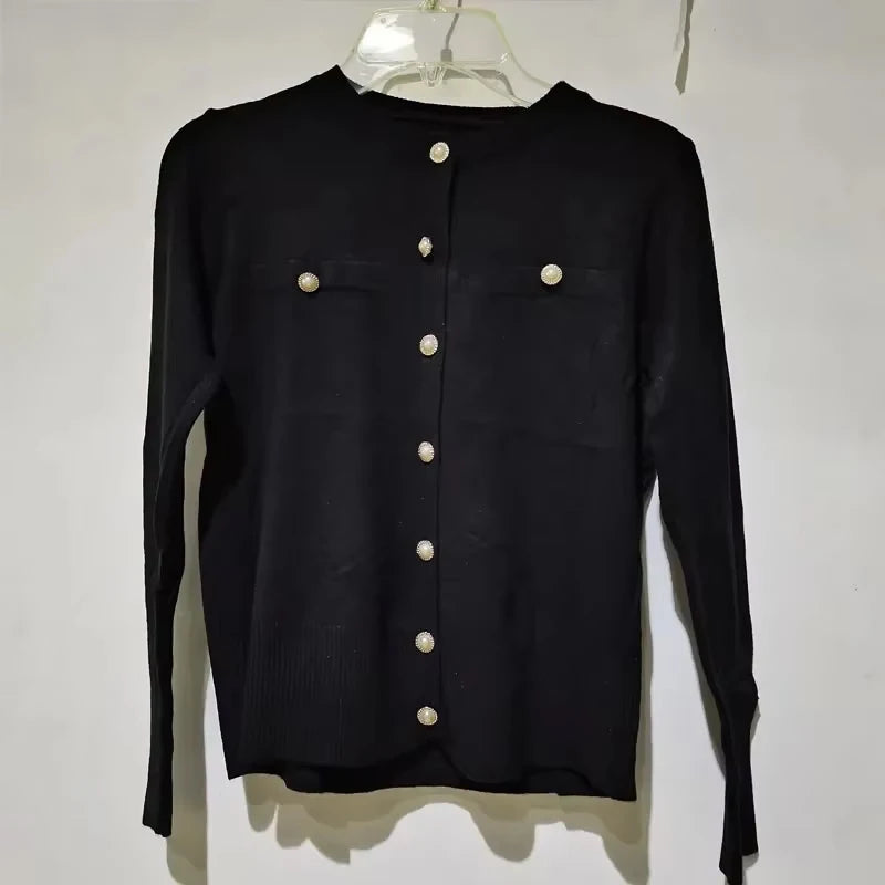Korean Version Solid Color Long Sleeved Knitted Cardigan Sweet Slim Button Sweater Autumn and Winter Elegant Women's Tops 17375