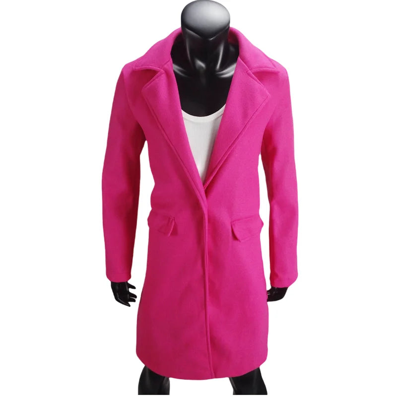 Woolen Ladies Jackets Lapel Trench Coat Autumn One Button Street Coats Fashion Women's Clothing