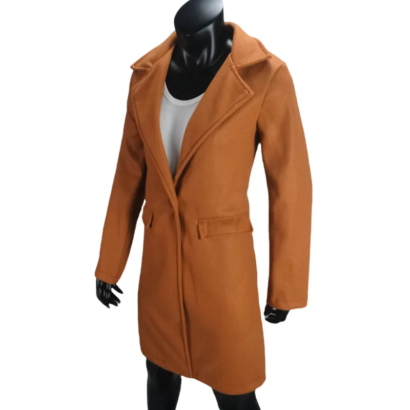 Woolen Ladies Jackets Lapel Trench Coat Autumn One Button Street Coats Fashion Women's Clothing