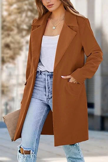 Woolen Ladies Jackets Lapel Trench Coat Autumn One Button Street Coats Fashion Women's Clothing