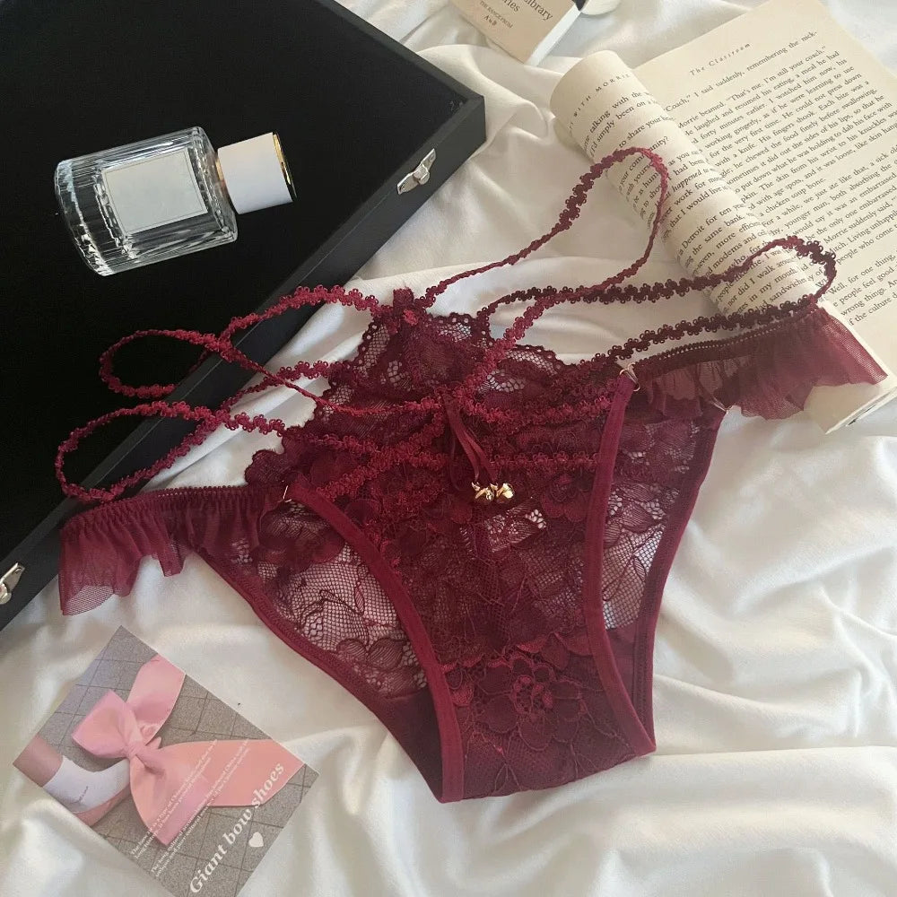 Quick Drye with Bell Ice Silk Panties Thong Cotton Crotch Lace Bow Briefs Low Waist Underwear Women's Summer Panties Lady