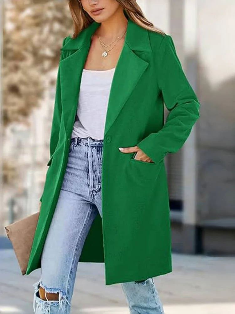 Woolen Ladies Jackets Lapel Trench Coat Autumn One Button Street Coats Fashion Women's Clothing