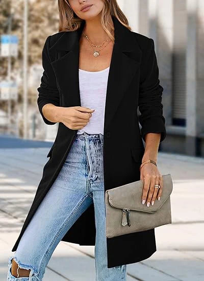 Woolen Ladies Jackets Lapel Trench Coat Autumn One Button Street Coats Fashion Women's Clothing
