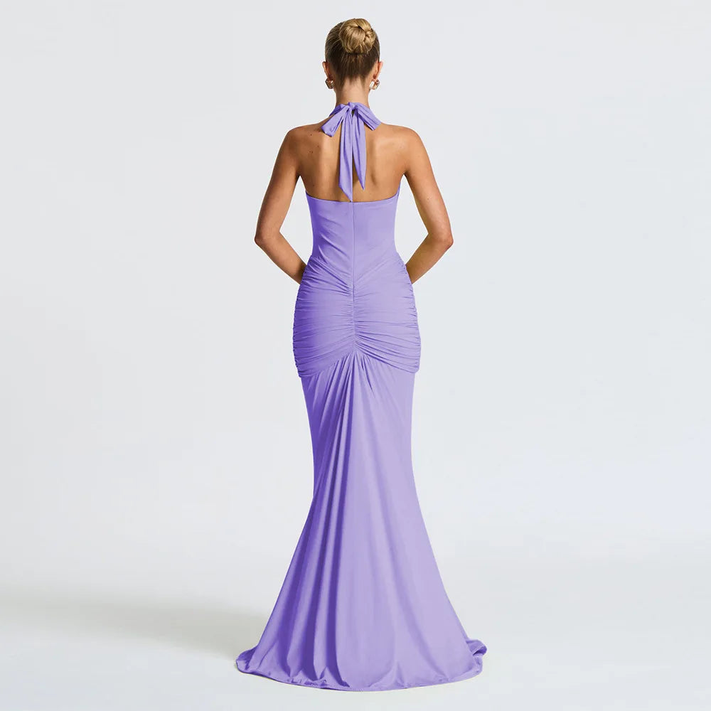Fantoye Sexy Deep V-neck Pleated Ribbon Women Mermaid Dress White Backless Evening Dress Summer Slim Elegant Party Club Outfits