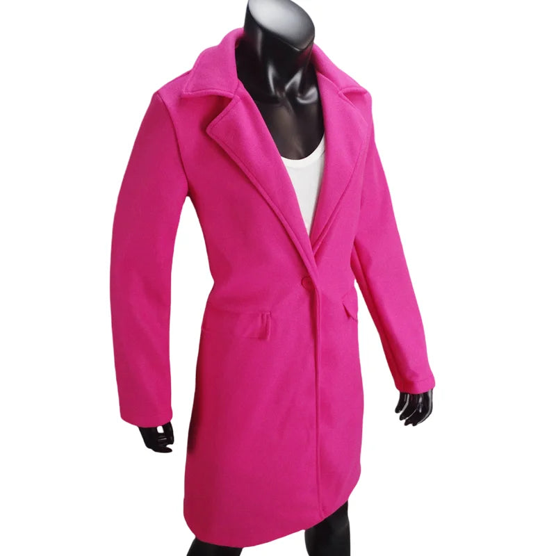 Woolen Ladies Jackets Lapel Trench Coat Autumn One Button Street Coats Fashion Women's Clothing