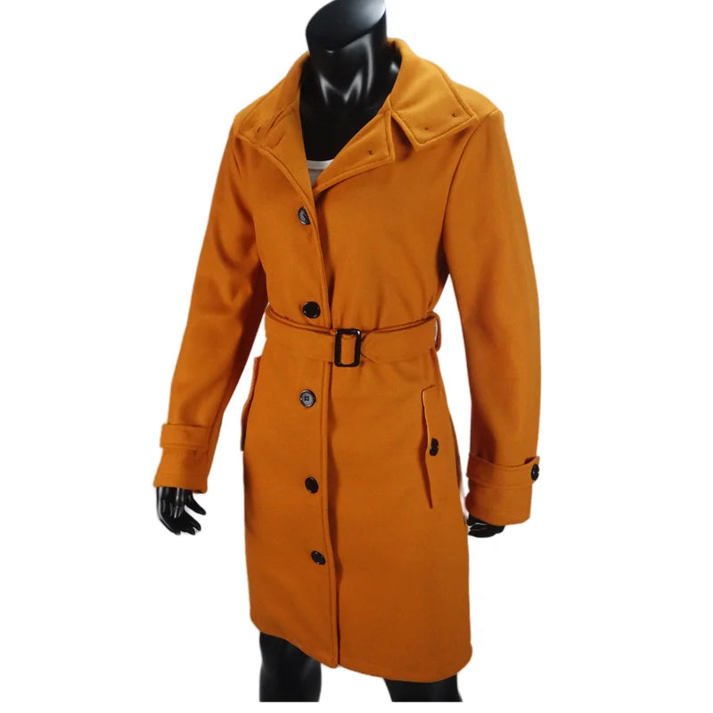 Wool Blend Women's Coat Outerwears Winter Warm Female Jackets Single Breasted Turn-down Collar Long Women's Clothes