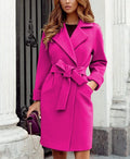 2023 Autumn and Winter Women's Fashionable Slim Fit Temperament Woolen Coat, Suit Collar Belt Slim Tie Long-sleeved Woolen Coat