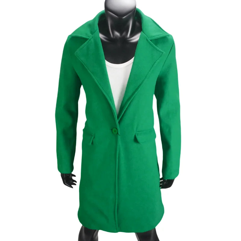 Woolen Ladies Jackets Lapel Trench Coat Autumn One Button Street Coats Fashion Women's Clothing