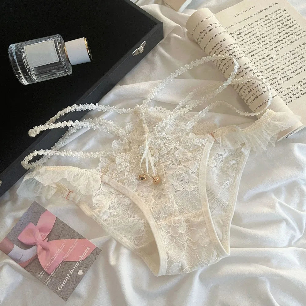 Quick Drye with Bell Ice Silk Panties Thong Cotton Crotch Lace Bow Briefs Low Waist Underwear Women's Summer Panties Lady