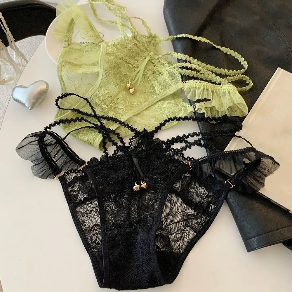 Quick Drye with Bell Ice Silk Panties Thong Cotton Crotch Lace Bow Briefs Low Waist Underwear Women's Summer Panties Lady
