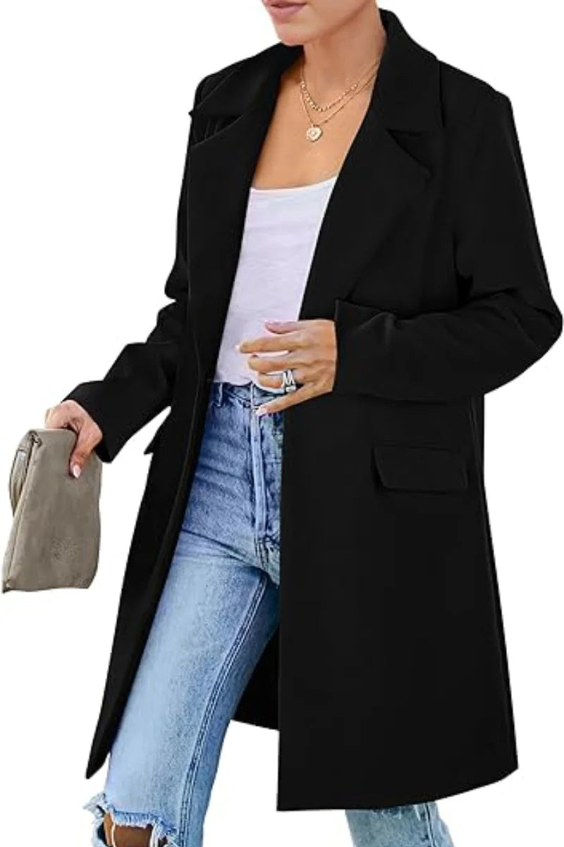 Woolen Ladies Jackets Lapel Trench Coat Autumn One Button Street Coats Fashion Women's Clothing