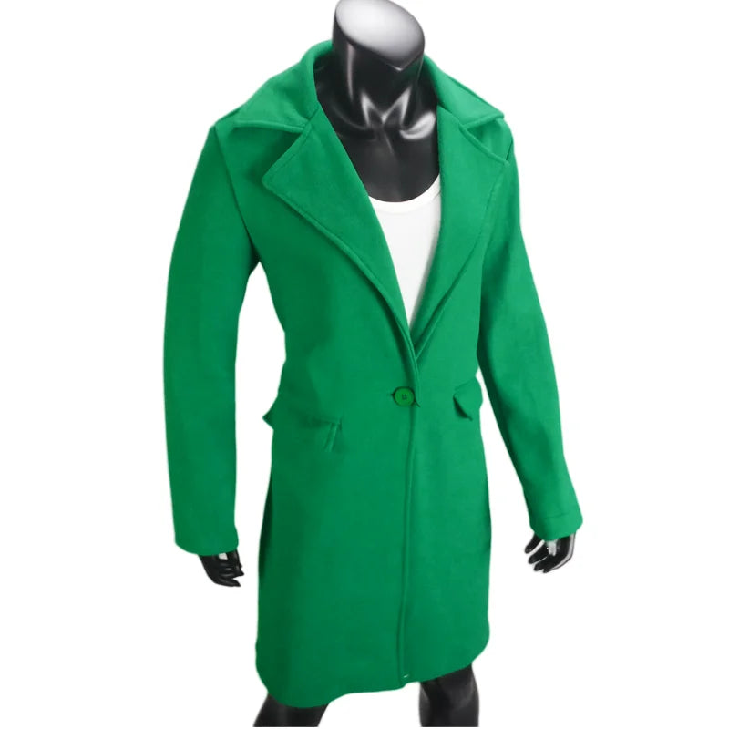 Woolen Ladies Jackets Lapel Trench Coat Autumn One Button Street Coats Fashion Women's Clothing