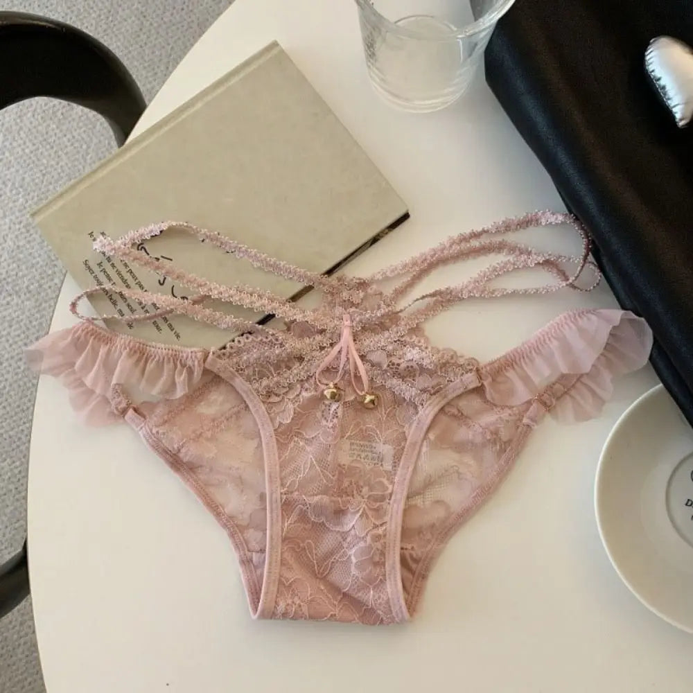 Quick Drye with Bell Ice Silk Panties Thong Cotton Crotch Lace Bow Briefs Low Waist Underwear Women's Summer Panties Lady