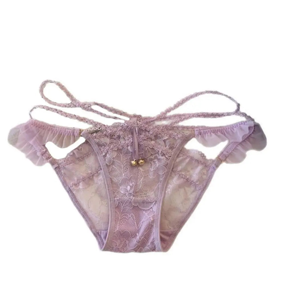Quick Drye with Bell Ice Silk Panties Thong Cotton Crotch Lace Bow Briefs Low Waist Underwear Women's Summer Panties Lady