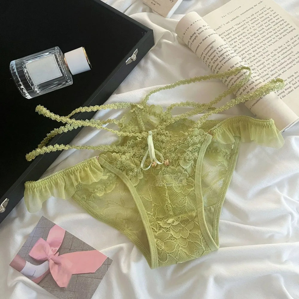 Quick Drye with Bell Ice Silk Panties Thong Cotton Crotch Lace Bow Briefs Low Waist Underwear Women's Summer Panties Lady