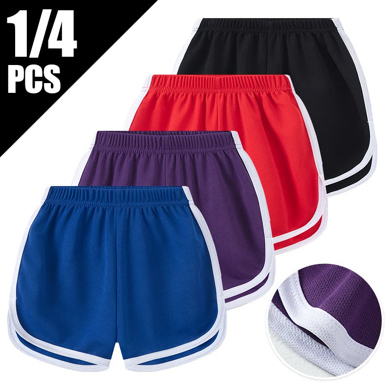 1/4Pcs Children's Summer Quick-drying Solid Color Sports Hot Pants Boys And Girls Leisure Sports Comfortable Elastic Waist Short