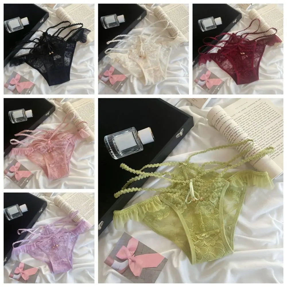 Quick Drye with Bell Ice Silk Panties Thong Cotton Crotch Lace Bow Briefs Low Waist Underwear Women's Summer Panties Lady
