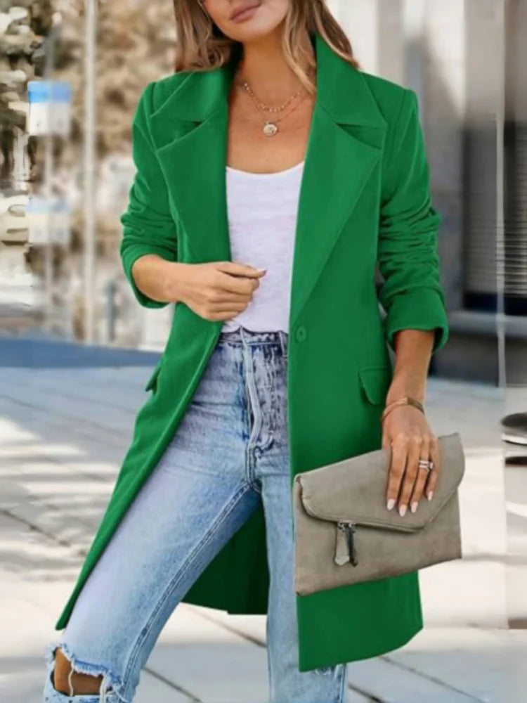 Woolen Ladies Jackets Lapel Trench Coat Autumn One Button Street Coats Fashion Women's Clothing