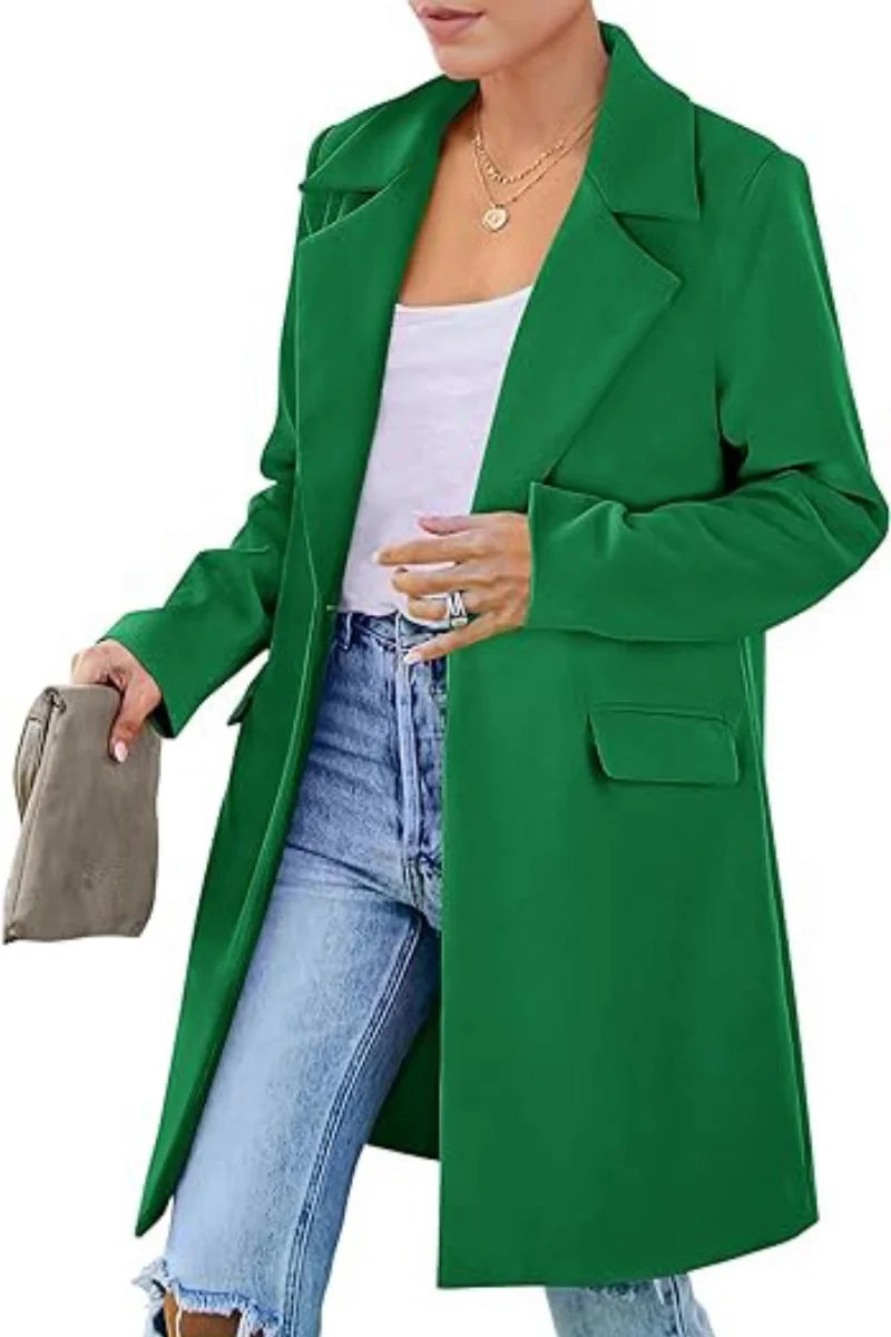 Woolen Ladies Jackets Lapel Trench Coat Autumn One Button Street Coats Fashion Women's Clothing