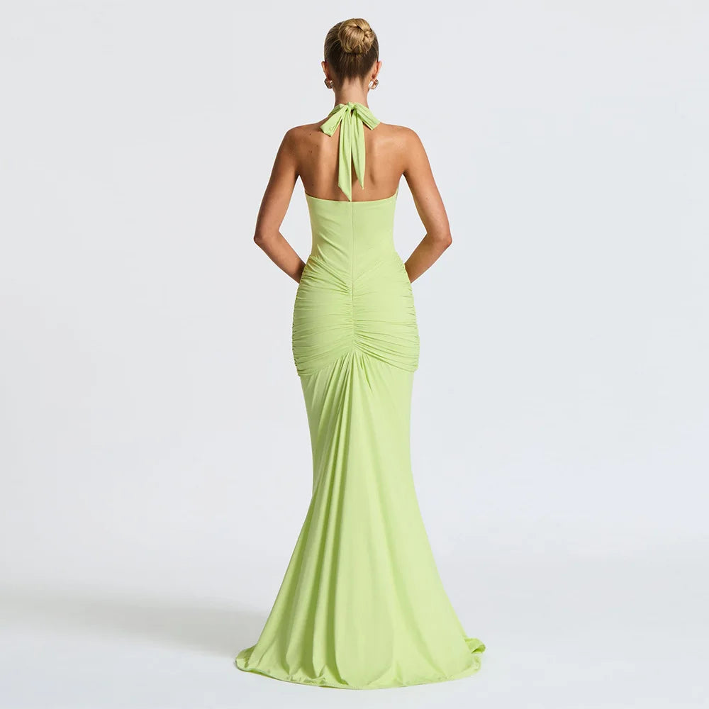 Fantoye Sexy Deep V-neck Pleated Ribbon Women Mermaid Dress White Backless Evening Dress Summer Slim Elegant Party Club Outfits