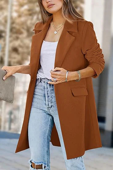 Woolen Ladies Jackets Lapel Trench Coat Autumn One Button Street Coats Fashion Women's Clothing